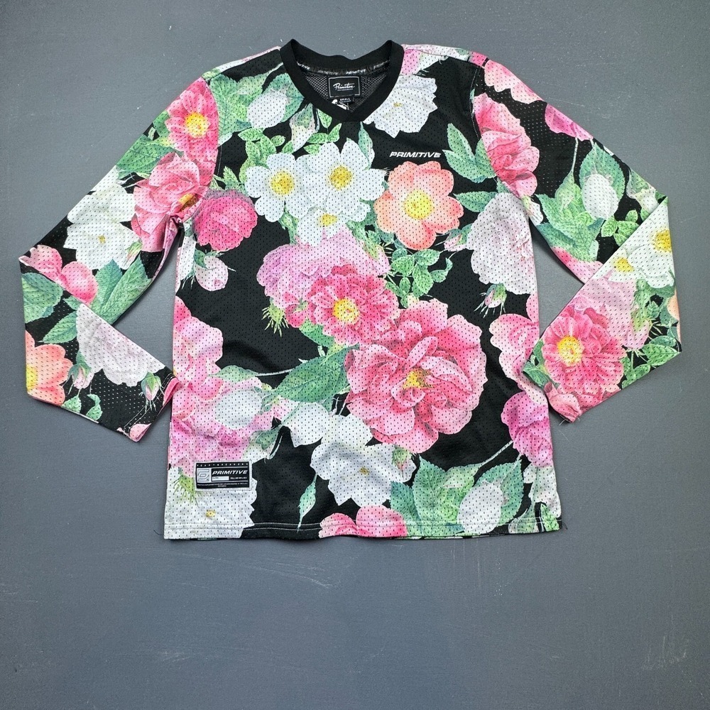 Primitive Skateboarding Women's Small Floral Mesh Jersey Pink Black Graphic Tee